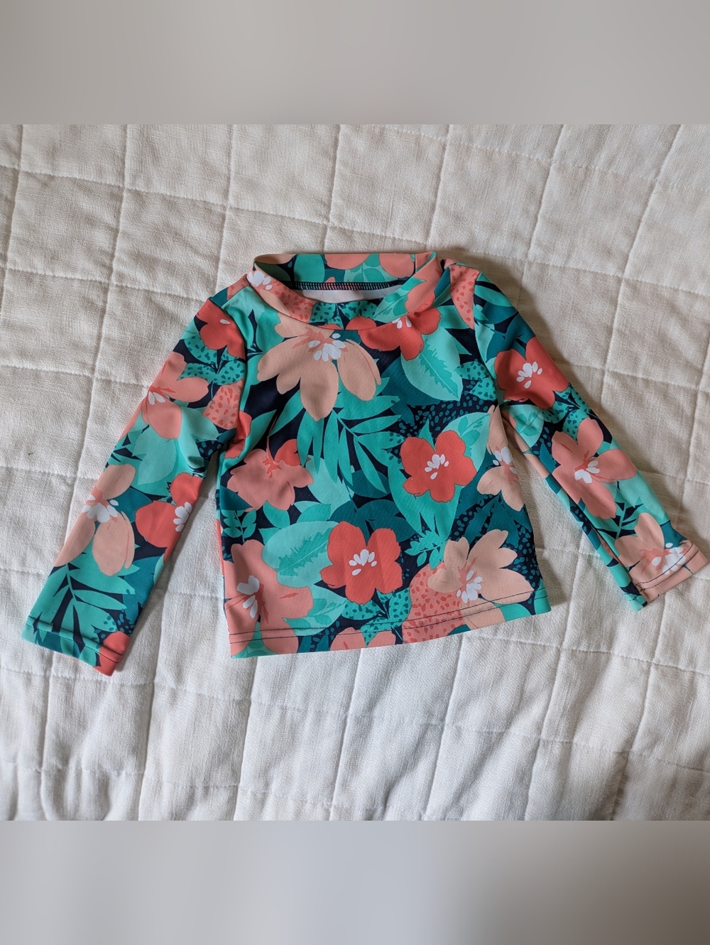 Carter's Floral Long-Sleeve Rash Guard in Teal & Coral
